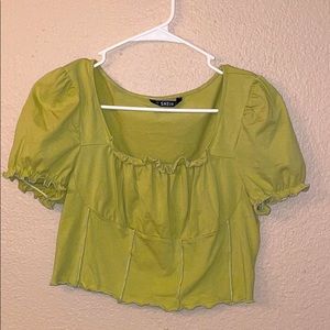 Green Frill Trim Crop Top